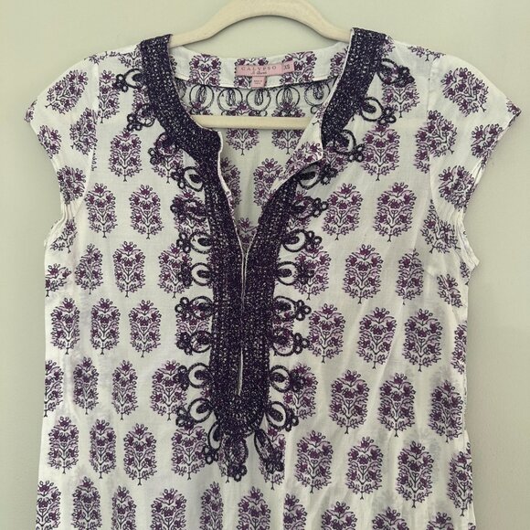 Calypso St. Barth Embroidered Tunic T-Shirt Dress Floral Boho 100% Cotton - XS - Picture 2 of 6